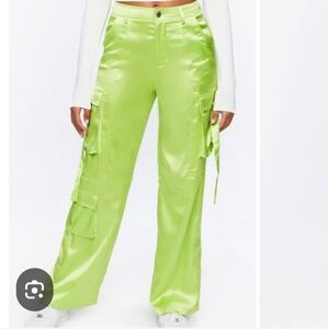 Forever 21 Green Satin Wide Leg Cargo Pants Size L
